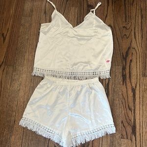 Two piece white fringe pajama set (never worn)